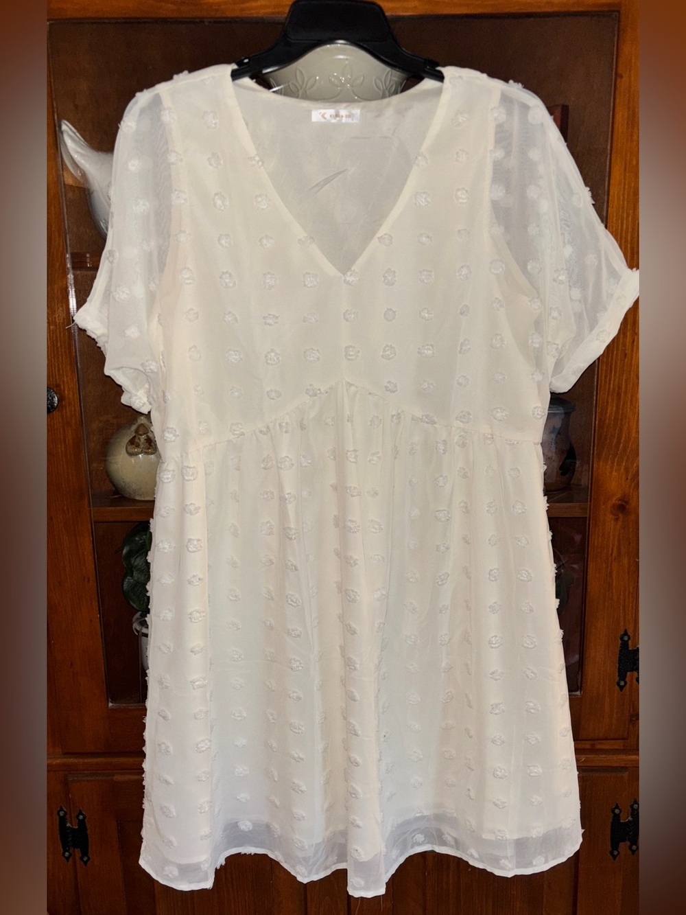 Kirundo Large Women's Cream V-Neck Mini Dress with Textured Dot Detail
